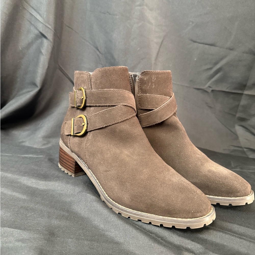 Blondo Brown Suede Ankle Booties with Buckle Straps